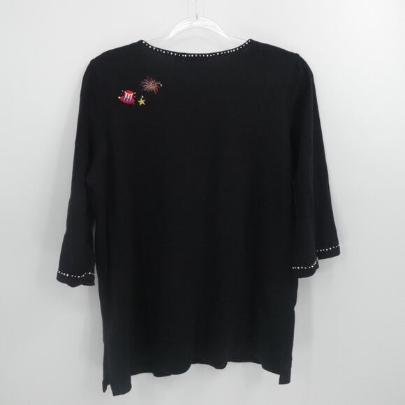 Quaker Factory Top Womens 1X Black Embellished 4th of July Americana Grandmacore - Picture 2 of 12